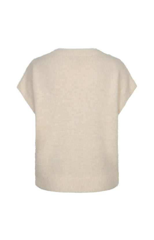 Sleeveless Fuzzy Red Button Cream