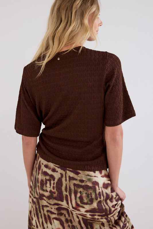 Top Tramontana Short Sleeve Bow Chocolate