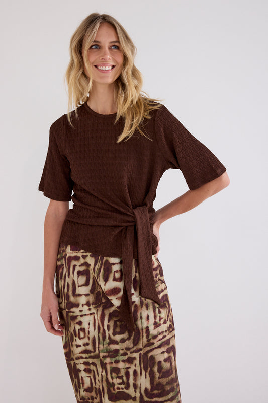 Top Tramontana Short Sleeve Bow Chocolate