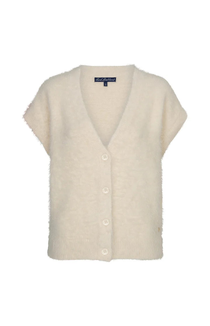 Sleeveless Fuzzy Red Button Cream