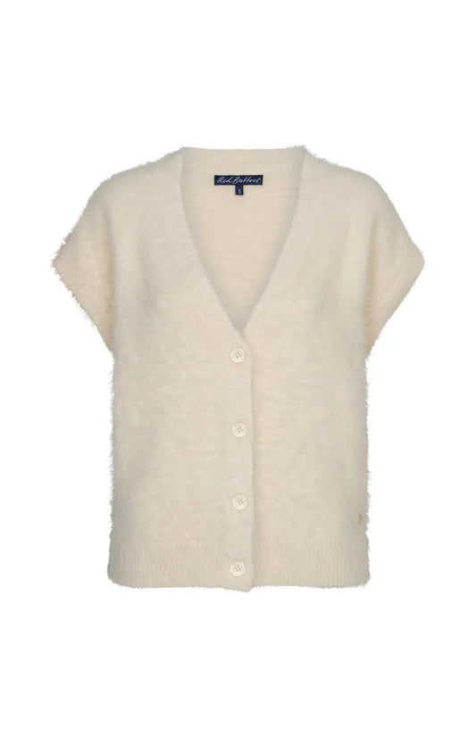 Sleeveless Fuzzy Red Button Cream