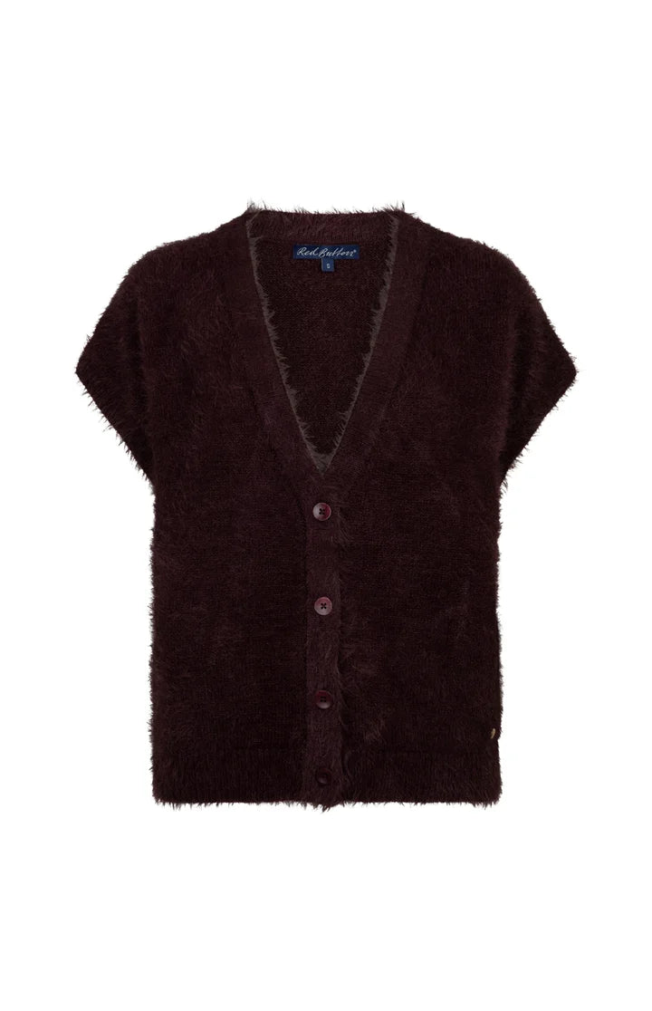 Sleeveless Fuzzy Red Button Burgundy