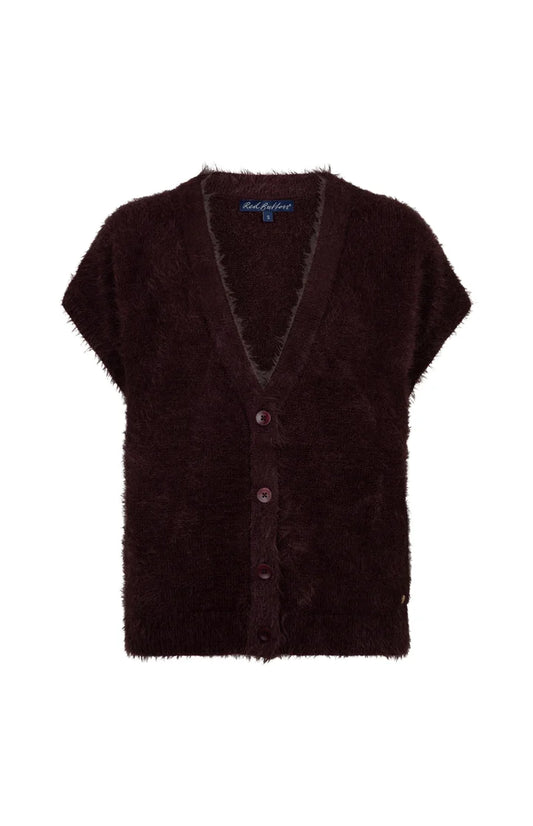 Sleeveless Fuzzy Red Button Burgundy