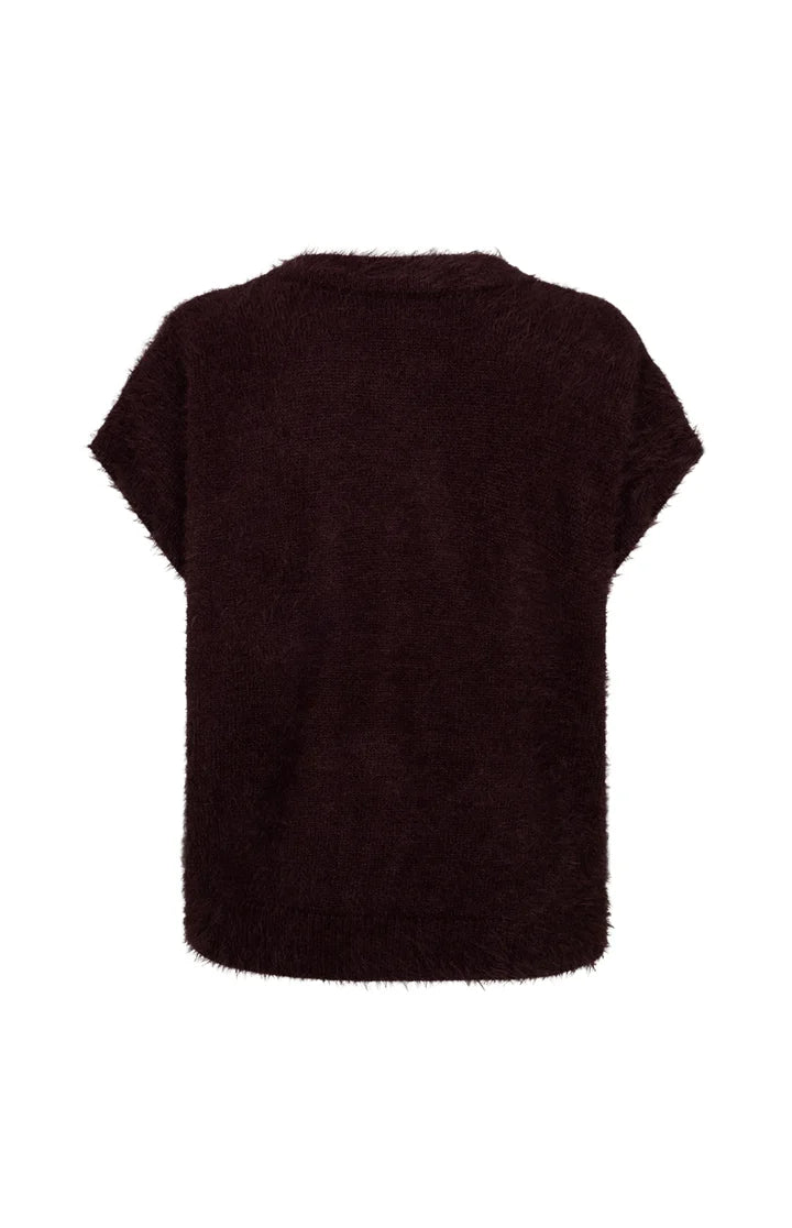 Sleeveless Fuzzy Red Button Burgundy
