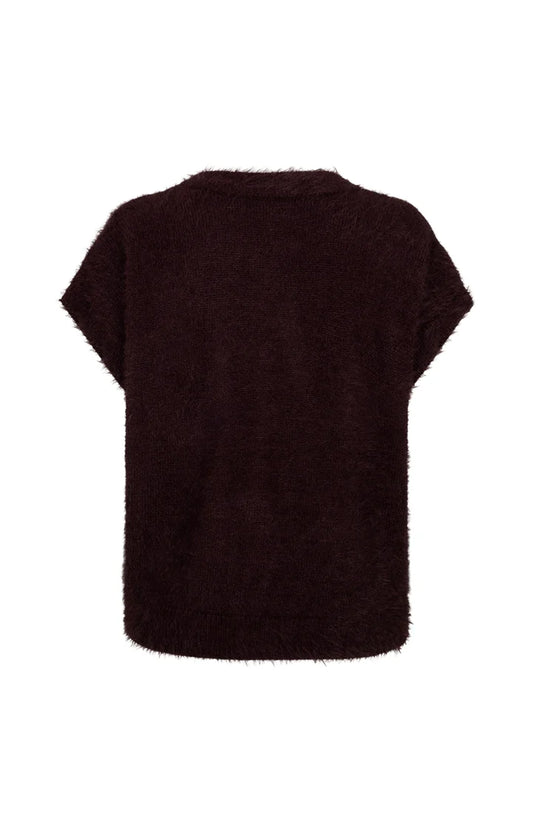 Sleeveless Fuzzy Red Button Burgundy